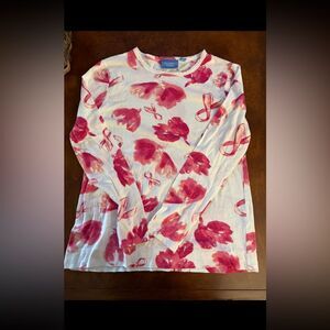 Simply Vera Wang  Long Sleeve Tee Shirt  Cancer Ribbon Pink Floral Medium